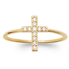 Bague croix plaqué or, zirconium. - Bijouterieonline.com