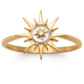 Bague étoile plaqué or avec nacre zirconium. - Bijouterieonline.com