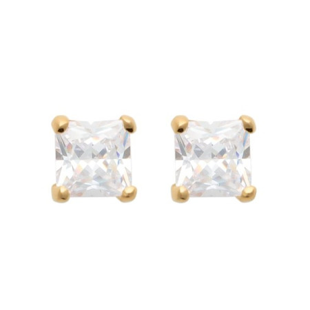 Clous d'oreilles plaqué or oxydes de zirconium carré de 5 mm
