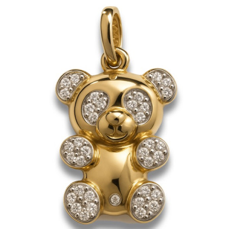 Pendentif ourson plaqué or avec zirconias - Bijouterieonline.com