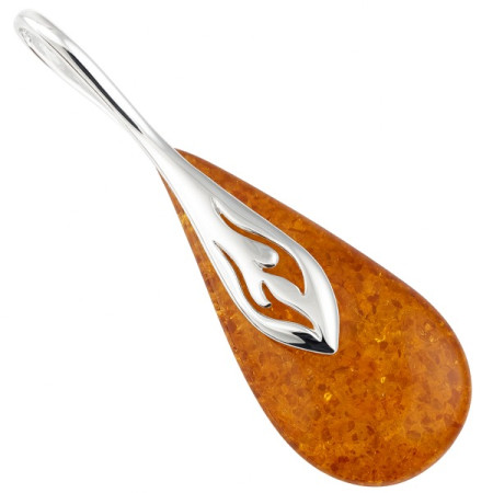 Pendentif argent et ambre. - Bijouterieonline.com