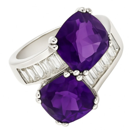 Bague argent avec deux oxydes mauve et oxydes baguette
