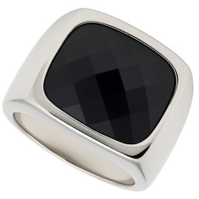 Bague argent 925 à large pierre noire facettée