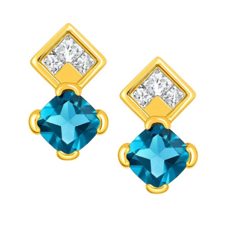 Boucles d’oreilles plaqué or avec oxydes bleu et blanc