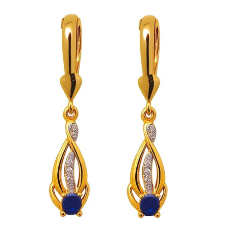 Boucles d’oreilles plaqué or saphir synthétique et oxydes