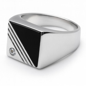 Chevalière en argent avec onyx noir Ø68