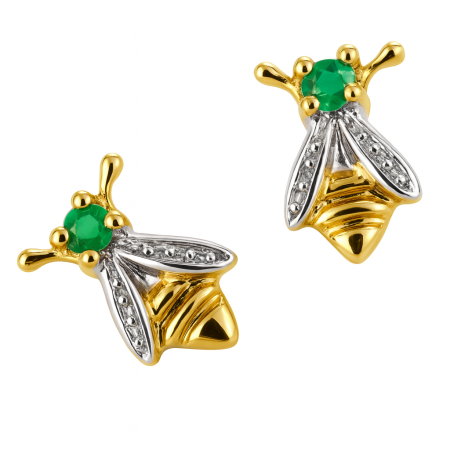 Boucles d'oreilles abeilles en or avec émeraudes