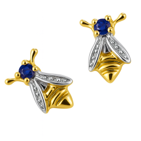 Boucles d'oreilles abeilles en or avec saphir.