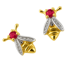 Boucles d'oreilles abeilles en or avec rubis