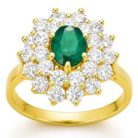 Bague margueritte en or avec émeraude de 5 x 7 mm