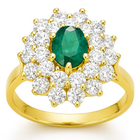 Bague margueritte en or avec émeraude de 5 x 7 mm