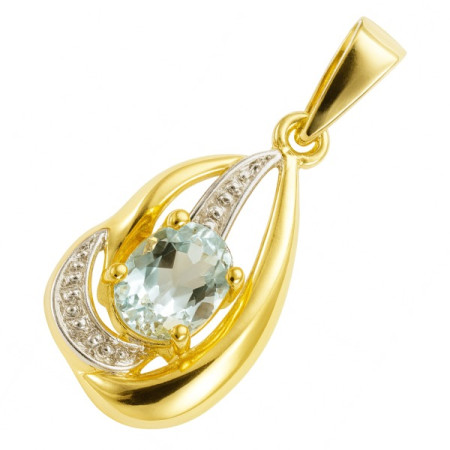 Pendentif or bicolore et aigue marine 6 x 4 mm