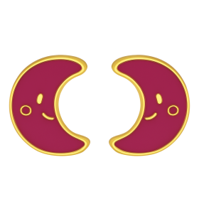 Clous d'oreille or lunes framboise