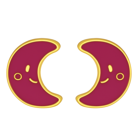 Clous d'oreille or lunes framboise