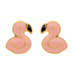 Clous d'oreilles or flamants rose