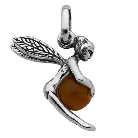 Pendentif elfe en argent et ambre