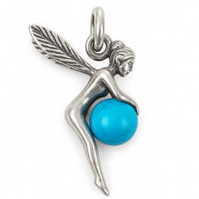 Pendentif elfe en argent et boule bleu clair