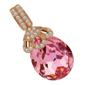 Pendentif plaqué or, pierre couleur rose avec chaine