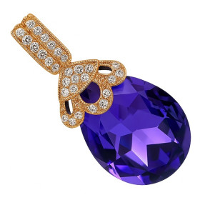 Pendentif plaqué or, pierre couleur améthyste avec chaine