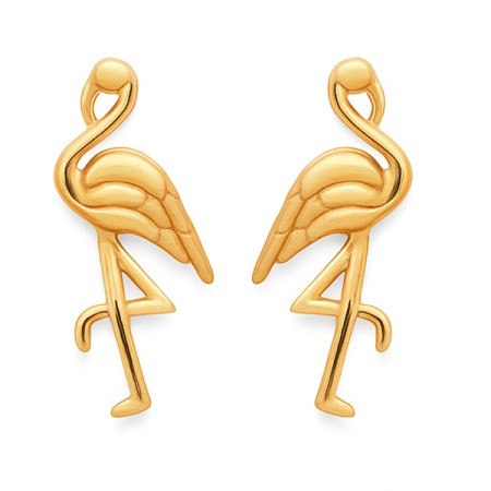 Clous d'oreilles plaqué or flamant rose