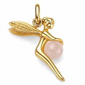 Pendentif elfe plaqué or et quartz rose