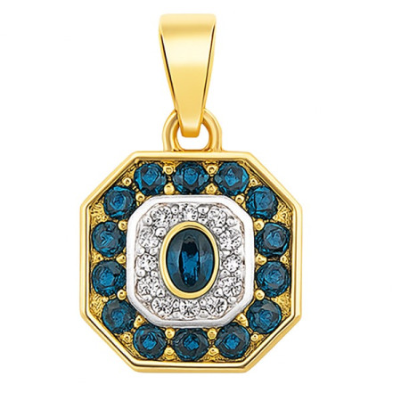 Pendentif plaqué or avec saphirs synthétiques et oxydes de zirconium