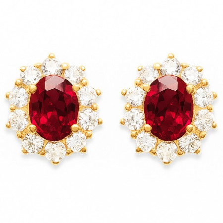Boucles d'oreilles plaqué or avec rubis synthétique