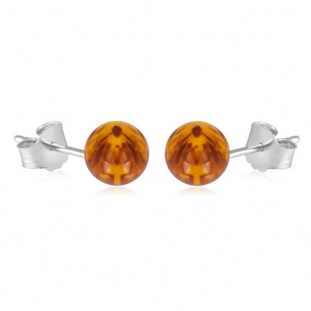 clous d'oreilles argent avec boules d'ambre de 4mm