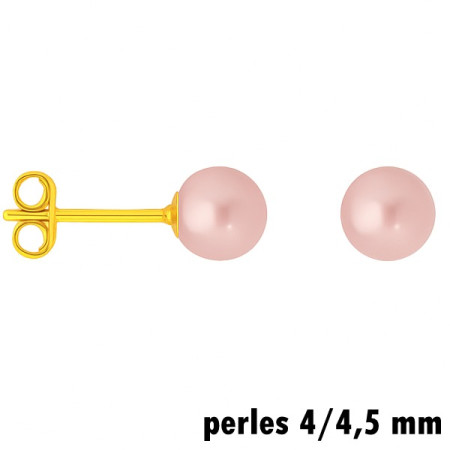 Clous d'oreilles or et perles rosées de 4/4,5 mm.
