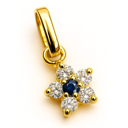 Pendentif Or fleur saphir et zirconias