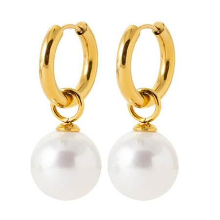 Créoles en acier doré avec perles