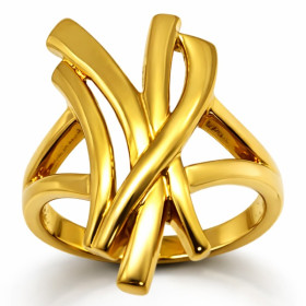 Bague plaqué or lignes croisées