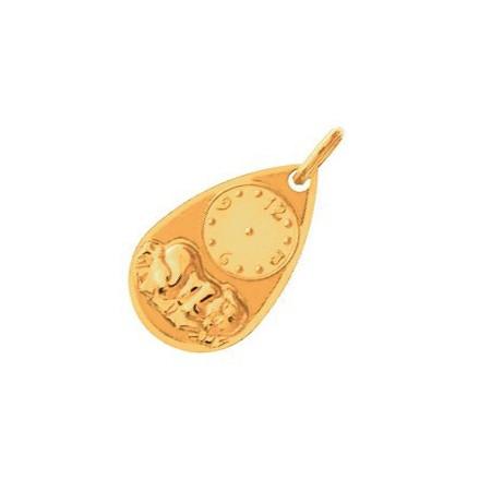 Pendentif horloge de naissance en or pour bébé