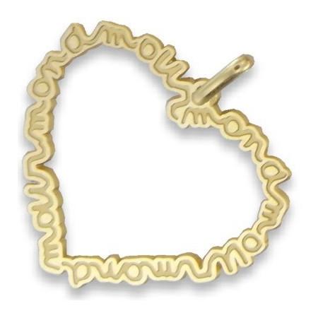 Pendentif or jaune grand coeur découpé avec inscription "mon amour"